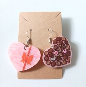 Fashion Jewelry Pink and Brown Heart Earrings